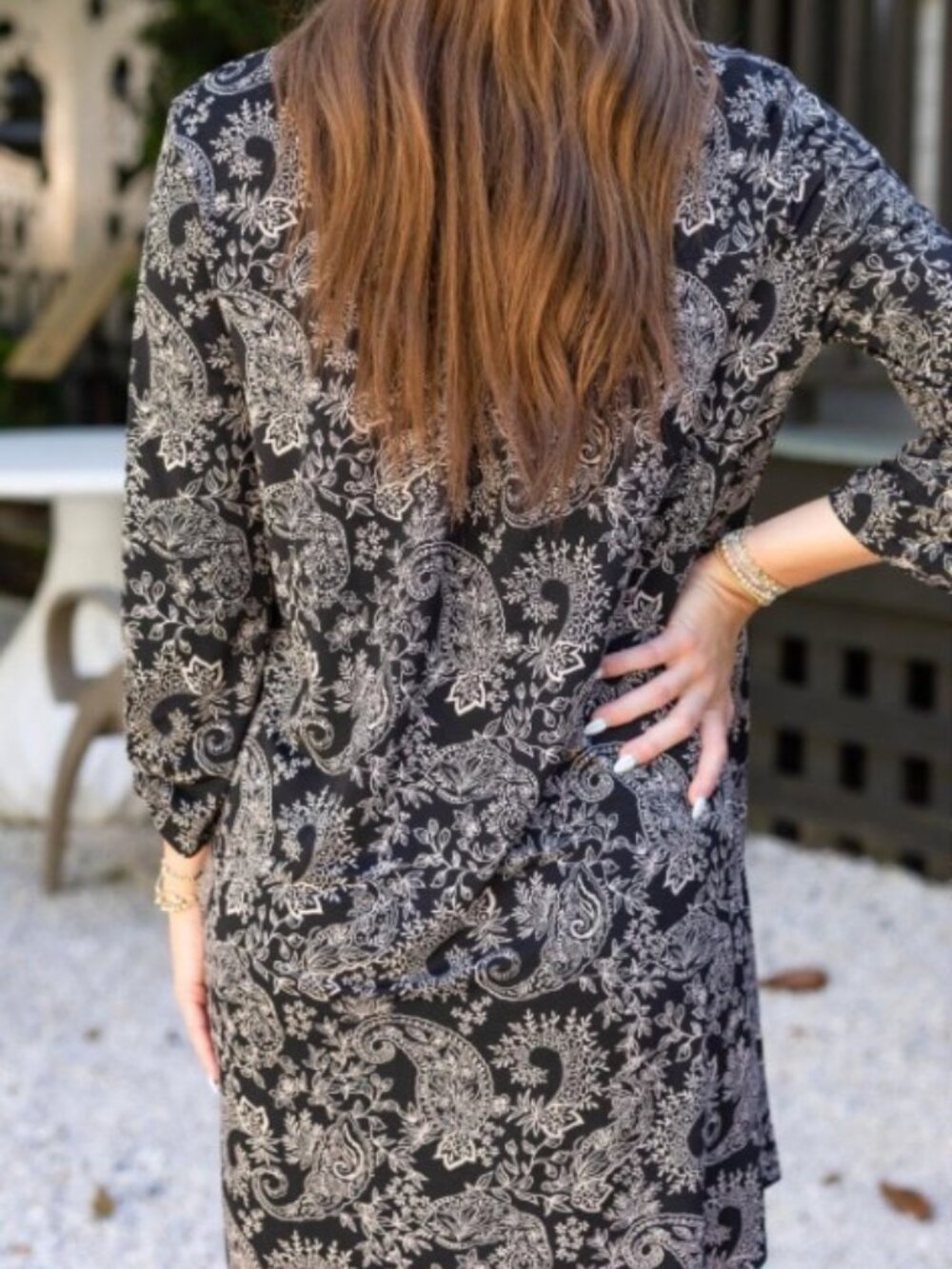 DEAR SCARLETT Black & Cream Paisley/Floral 3/4 Sleeve Dress - Picture 4 of 6